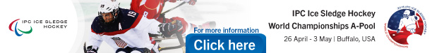 Banner with a picture of ice sledge hockey player: Click here for more informations about the Buffalo 2015 IPC Ice Sledge Hockey World Championships A-Pool.